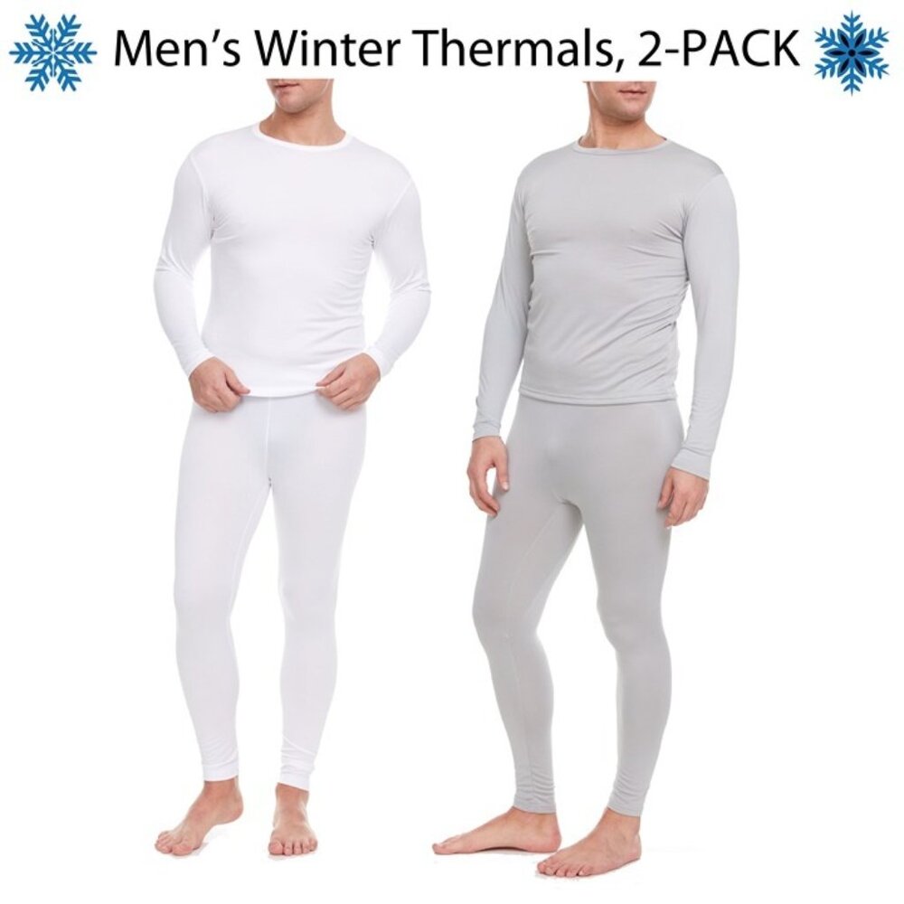 Men Thermal Winter Baselayer Set Microfiber Fleece Long John Warm Set 2-Pairs